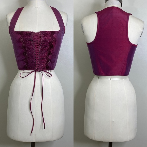 100% DUPIONI SILK LACE UP FRONT CORSET VEST! - Picture 2 of 10
